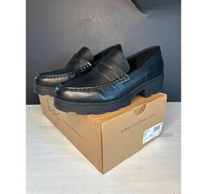 BOC by Born Cade Moc Toe Loafer Black Faux Leather Size 11 M Block Heel
